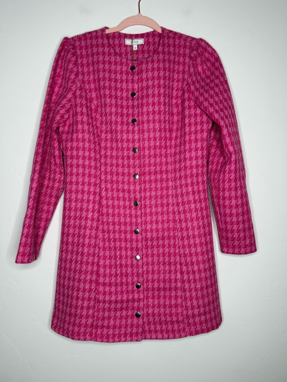 NWT RIHOAS Pink Houndstooth Long Sleeve Button-Front Jacket Dress Size‎ Medium